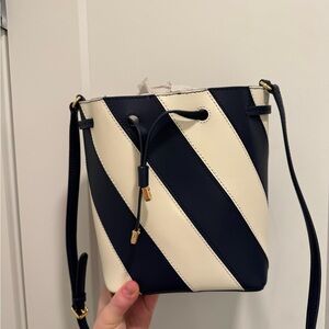 Lauren Ralph Lauren Mini Debby II Navy and Cream Striped Bucket Bag